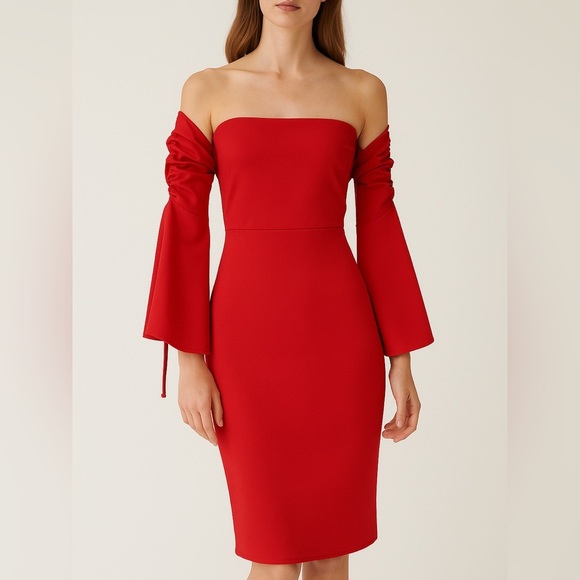 Elegant Red Off-Shoulder Dress - Picture 1 of 4
